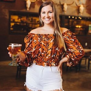 BuddyLove Constance Off the shoulder Tiger Print top